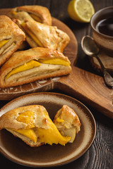 Scones with apple and mango and cup of tea.
