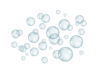 Fizzing air  or soap  bubbles on white  background.