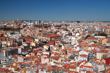 Fototapeta na wymiar Panorama of the red roofs of the old town of Lisbon, Portugal