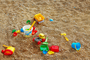 Fototapeta na wymiar Toys for sand playing on sea side