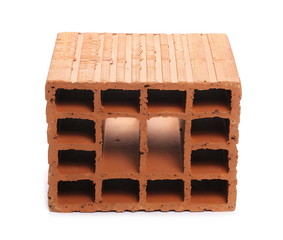 Perforated red brick isolated on white background