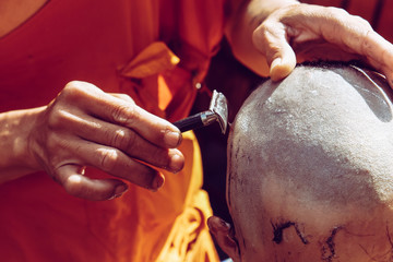 The ceremony of shaving the hair, Buddhist Ordination