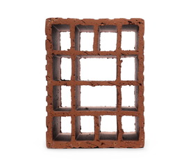 Perforated red brick isolated on white background