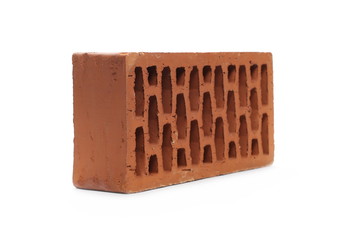 Perforated red brick isolated on white background