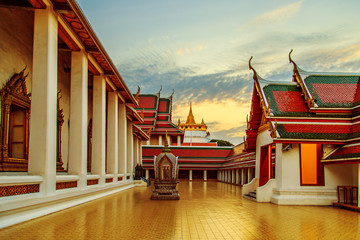  Buddhist temple Wat Saket  in Bangkok. Sunset.