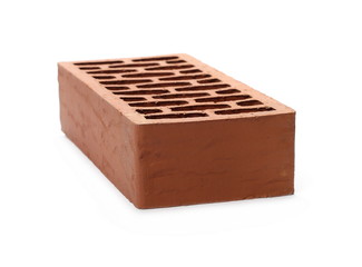 Perforated red brick isolated on white background