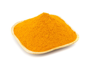 Turmeric Powder Also Called Haldi in india. Isolated on White Background