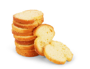 set rusks with wholewheat flour, bread sliced isolated on white background
