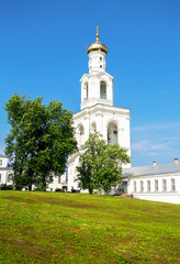 Fototapeta na wymiar Bell tower of the St. George (Yuriev) Orthodox Male Monastery