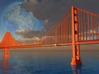 Futuristic composition. Golden Gate Bridge