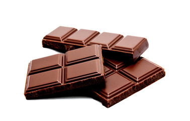 Dark milk chocolate bars stack isolated on a white