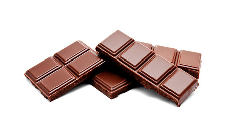Dark milk chocolate bars stack isolated on a white