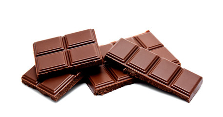 Dark milk chocolate bars stack isolated on a white