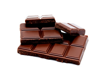 Dark milk chocolate bars stack isolated on a white