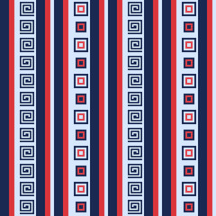 Seamless striped pattern. Fashion textile print with greek design. Greece meander fabric background.