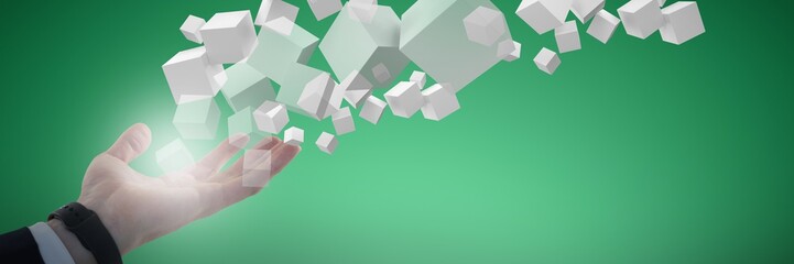 Composite image of close-up of arm presenting object