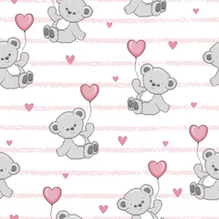 Wall murals Animals with balloon Cute cartoon Teddy bears with balloons seamless pattern. Vector baby background.
