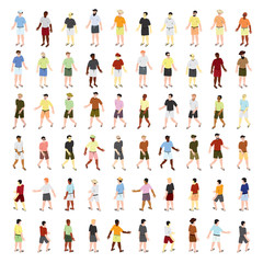 Isometric vector people set. Summer dressed people with flip flops. Icon set. Vector.