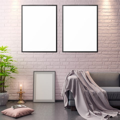 Mockup Poster in the interior, 3D illustration of a modern design