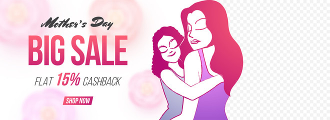 Naklejka na ściany i meble Sale website banner design with young Mom and Daughter.