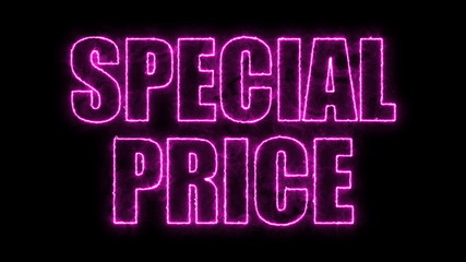 Letters of Special price text on black, 3d render background, computer generating for trading