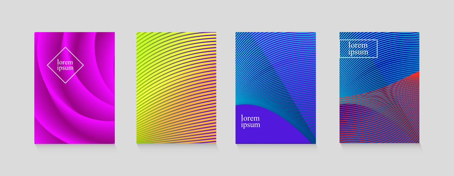 Geometric bright covers for your design. Banners with a simple geometric pattern. Flyer with a gradient. Minimal design. Vector illustration.