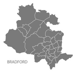 Bradford city map with wards grey illustration silhouette shape