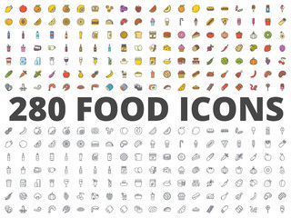 Food colored line icon vector pack