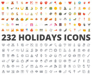 Holidays flat line icon vector pack