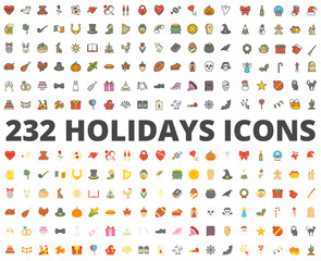 Holidays colored flat icon vector pack
