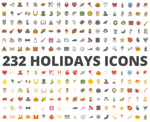 Holidays colored flat icon vector pack