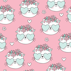 seamless pink cat pattern vector illustration