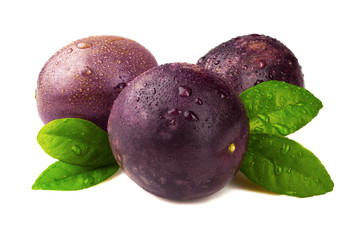 Ripe passion fruit  on white background. Maracuya.
