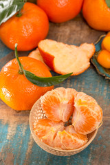 Ripe colorful tropical citrus fruits, mandarins or clementines close up