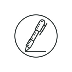 Black and white linear pen icon in the round frame