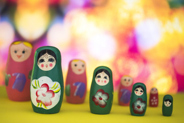 Fototapeta na wymiar A matryoshka doll, also known as a Russian nesting doll, Stacking dolls, or Russian doll, is a set of wooden dolls of decreasing size placed one inside another.