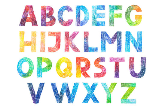 Sans Serif Gothic Grotesk alphabet drawing in color pencils