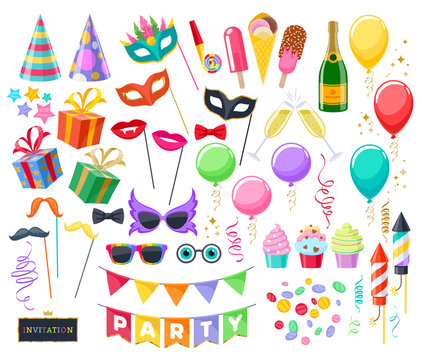 Celebration party carnival festive icons set.