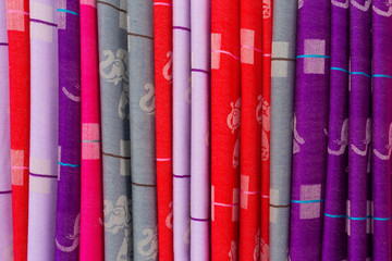 Colorful fabrics on market.