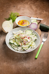 fennel salad with cucumber onion and pink pepper