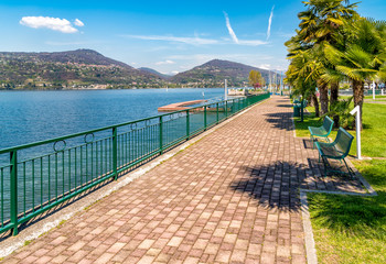 Lakefront of Ranco, is small village located on the shore of Lake Maggiore in province of Varese, Italy