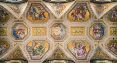 Obraz premium The painted vault with the four Doctors of the Church, in the Church of Santa Maria in Aquiro, in Rome, Italy.