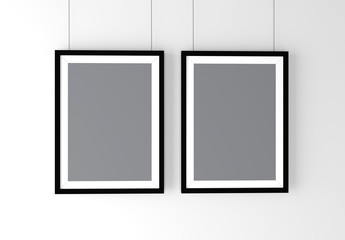 Two Black Photo Frames Mockup. High resolution 3d render. Personal branding mockup template.