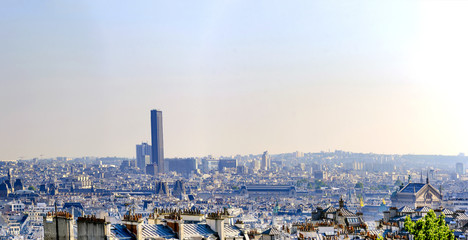 Aerial panoramic view of Monparnasse skyscraper, Opera Garnier in Paris seen from Monmartre hill