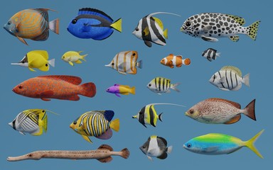 Realistic 3D Render of Tropical Fish Collection
