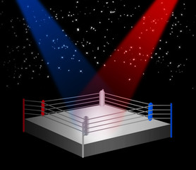 Boxing wrestling ring with stadium light illustration on white isolated background