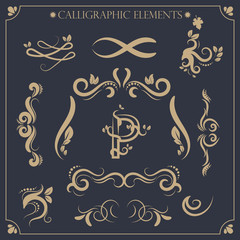 set of calligraphic design elements and page decorations