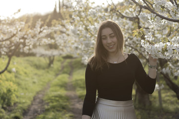 Beautiful woman in the nature.