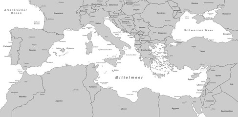 Mittelmeerkarte - Grau