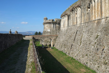 Medieval fortress called Fortezza Sarzanello in Sarzana city, Italy